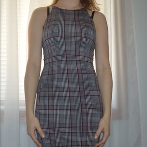 Knee length plaid dress with spaghetti strap